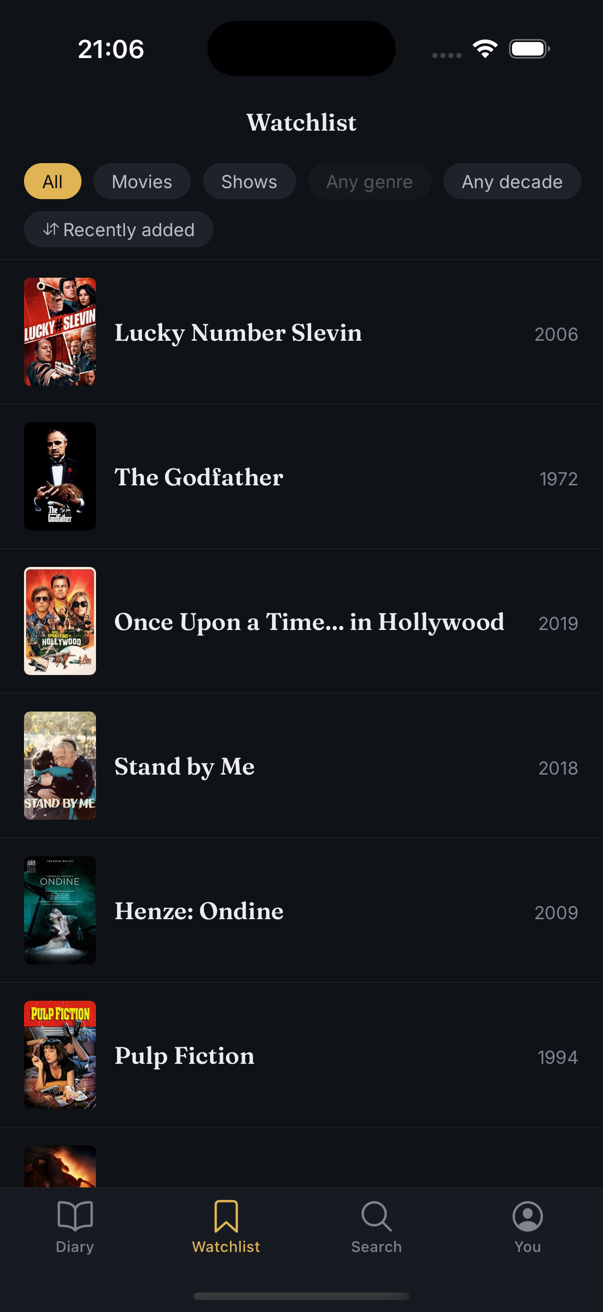 The Watchlist — genre + runtime on every row